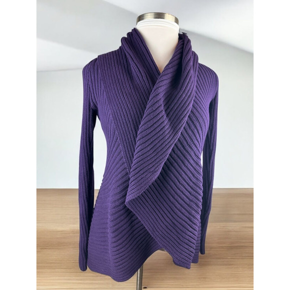 Ralph Lauren Ribbed Open Front Drape Shawl Cardigan Purple Women's Size L/XL - Picture 16 of 16